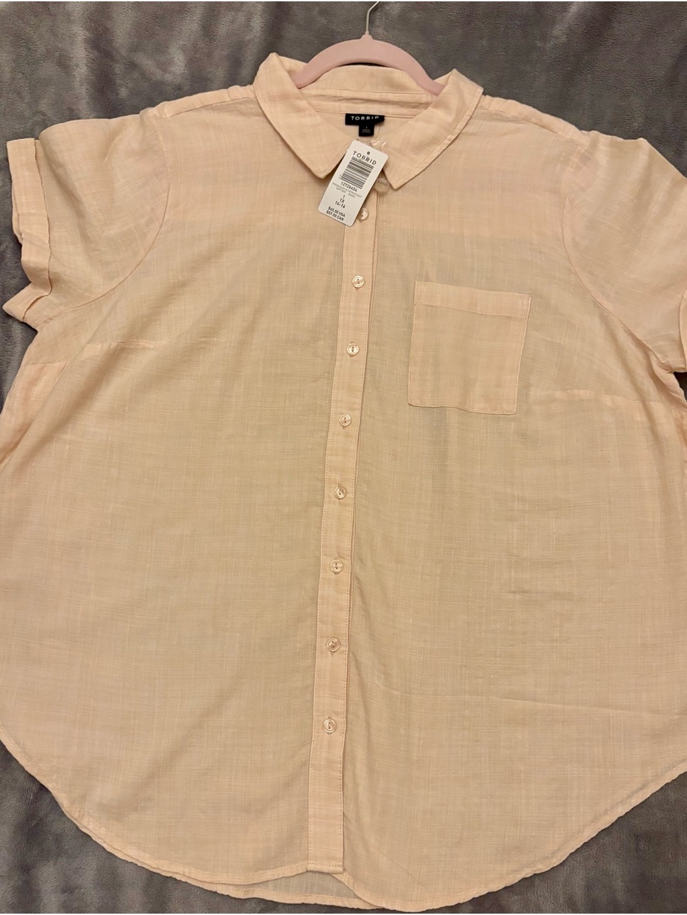 Torrid NWT Peach Slub Woven Short Sleeve Button Up Blouse Plus Size 1X 14-16